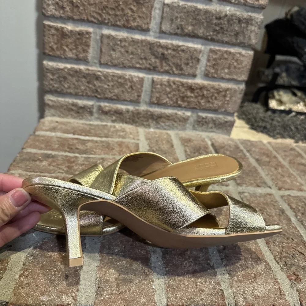 Nordstrom Rack Lauren Slide Gold Open Square Toe Sandals Women's Size 8M #416 - Picture 6 of 16